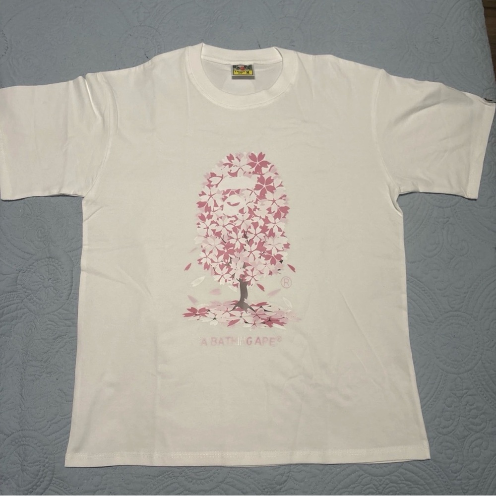 Rep Bape White Tee Pink Sakura Blossom Tree